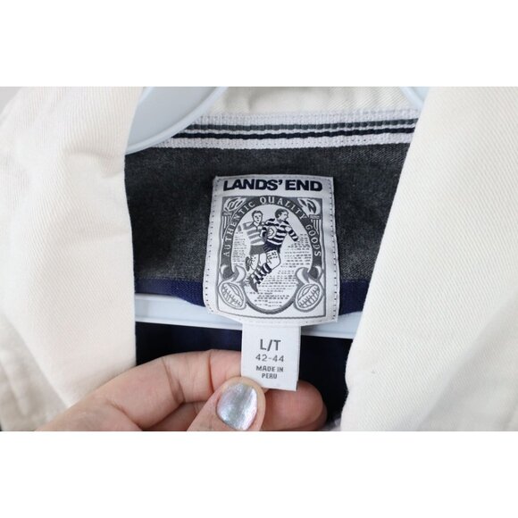 Vtg Lands End Mens Large Tall Faded Striped Heavyweight Long Sleeve Rugby Polo - Picture 4 of 8